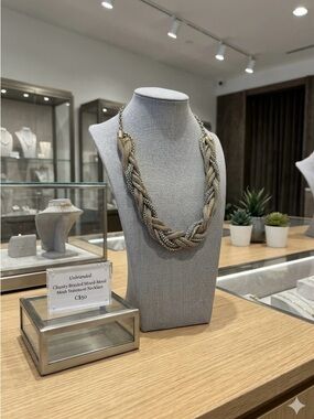 Chunky Braided Mixed-Metal Mesh Statement Necklace - Gold & Silver Tone